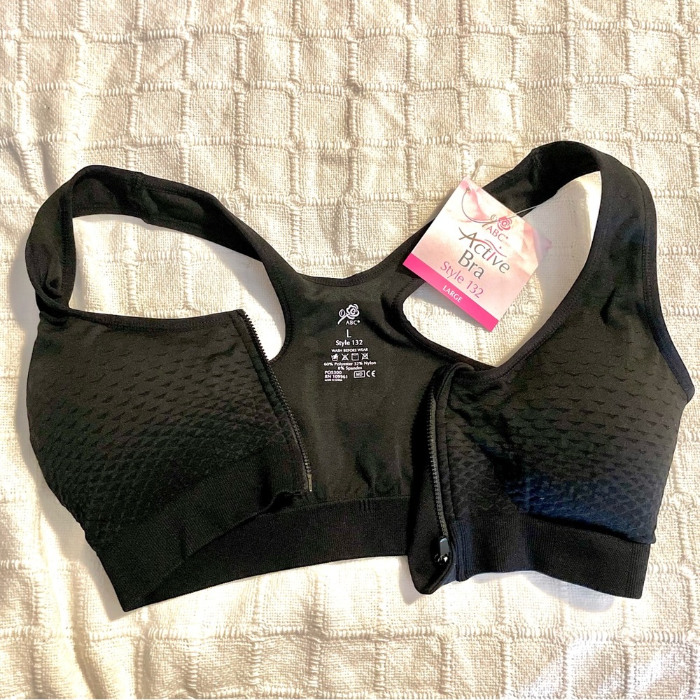 ABC brand front close pocketed mastectomy sports/compression bra.